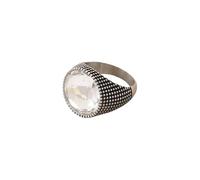 HIJONES Men Women's Large Gemstone Stainless Steel Punk Style Ring Minimalist Personalized Vintage Band Jewelry Silver Light White Size U