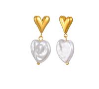 HIJONES Men Women's Love Heart Imitation Pearl Stud Earrings Personalized Stainless Steel Ear Ornament Jewelry Gold
