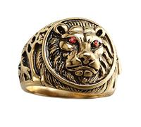 HIJONES Men's 316l Stainless Steel Red Eyes Gothic Biker Lion Signet Ring Gold Black Size Y
