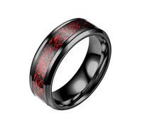 HIJONES Men's Celtic Dragon Red Carbon Fiber Black Stainless Steel Ring Wedding Band 8mm Size T 1/2