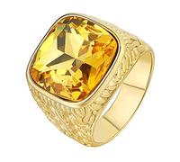 HIJONES Men's Gold Stainless Steel Simple Classic Square Gemstone Rings Yellow Size P 1/2