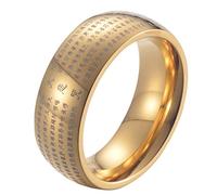 HIJONES Men's Great Compassion Mantra Prayer Ring Stainless Steel Chinese Buddhist Band 8mm Gold Size N