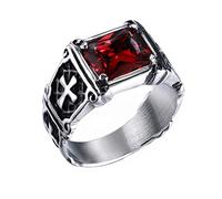 HIJONES Men's Jewelry Stainless Steel Cross Style Diamond Ring, Stainless Steel, Cubic Zirconia