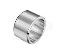 HIJONES Mens Stainless Steel 15mm Wide Plain Statement Wedding Band Big Ring Matte Brushed Finish Hip Hop Silver Size U
