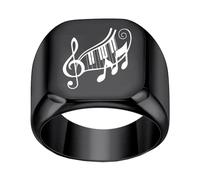 HIJONES Mens Stainless Steel 18MM Punk Square Smooth Ring Creative Music Note Band Comfort Fit Thumb Jewellery Black Size U