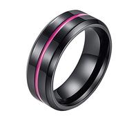 HIJONES Men's Stainless Steel 8MM Simple Pink Line Ring Wedding Engagement Bands Comfort Fit Black Size S