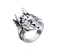 HIJONES Men's Stainless Steel Ancient Egypt God Anubis Gold Ankh Cross Amulet Ring Silver Size Z+1