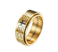 HIJONES Mens Stainless Steel Bible Verse Lords Prayer Cross God Ring 3 Colors Spinner Gold Ring Size U