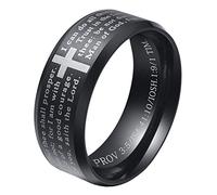 HIJONES Mens Stainless Steel Bible Verse Lords Prayer Cross God Ring Black Size Z+1
