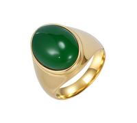 HIJONES Mens Stainless Steel Big Oval Dome Gemstone Agate Engagement Polished Plain Band Ring Charm Jewellery Gold Green Stone Size Z+1