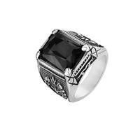 HIJONES Mens Stainless Steel Black Stone Gem Ring Celtic Flower Pinky Thumb Rings Vintage Square Shaped Silver Size S