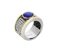 HIJONES Mens Stainless Steel Blue Gemstone Ring Paved Zircon Two Tone Gold Silver Band Wedding Engagement Anniversary Promise Jewellery for Him Silver Size W