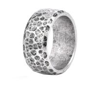 HIJONES Men's Stainless Steel Bold Hammered Honeycomb Statement Band Ring Antique Silver Size N 1/2
