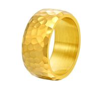 HIJONES Men's Stainless Steel Bold Hammered Honeycomb Statement Band Ring Gold Size N 1/2