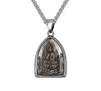 HIJONES Mens Stainless Steel Buddha Pendant Necklace Avalokiteshvara Bodhisattva Amulet Patron Saint Jewellery with Chain Guanyin Bodhisattva
