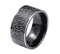HIJONES Men's Stainless Steel Chinese Ancient 4 Guardian Beasts Ring Dragon White Tiger Suzaku Basalt Black Size P 1/2