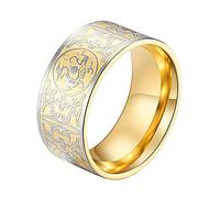 HIJONES Men's Stainless Steel Chinese Ancient 4 Guardian Beasts Ring Dragon White Tiger Suzaku Basalt Gold Size Z+1