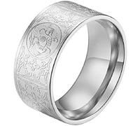 HIJONES Men's Stainless Steel Chinese Ancient 4 Guardian Beasts Ring Dragon White Tiger Suzaku Basalt Silver Size Z+1