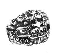 HIJONES Men's Stainless Steel Chinese Gothic Lion Kirin Beast Ring Punk Rock Roaring Animal Head Band Size Z+3