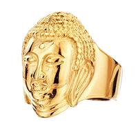 HIJONES Men's Stainless Steel Chinese Religious Shakyamuni Statue Buddha Face Head Ring Gold Size S