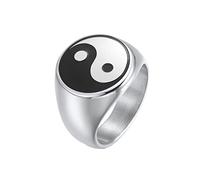 HIJONES Mens Stainless Steel Classic Yin Yang Gossip Balance Ring Taoist Amulet Signet Promise Rings Silver Size U