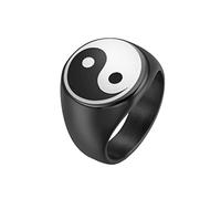 HIJONES Mens Stainless Steel Classic Yin Yang Gossip Balance Ring Taoist Amulet Signet Promise Rings Black Size Y