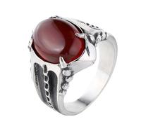 HIJONES Mens Stainless Steel Dominant Gemstone Agate Ring Engraved Claw Punk Style Biker Wedding Band Red Size S
