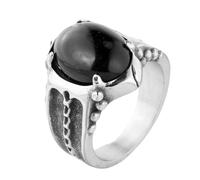 HIJONES Mens Stainless Steel Dominant Gemstone Agate Ring Engraved Claw Punk Style Biker Wedding Band Black Size Y