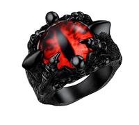 HIJONES Mens Stainless Steel Dragon Claw Evil Eyes Ring Vintage Gothic Biker Gemstone Ring Black Red Size S
