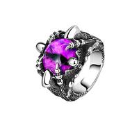 HIJONES Mens Stainless Steel Dragon Claw Evil Eyes Ring Vintage Gothic Biker Gemstone Ring Purple Stone Size P 1/2