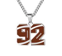 HIJONES Men's Stainless Steel Football Team Sports Number Necklace Pendant Athlete Chain Jewelry Silver Number 92