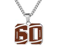HIJONES Men's Stainless Steel Football Team Sports Number Necklace Pendant Athlete Chain Jewelry Silver Number 60