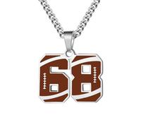 HIJONES Men's Stainless Steel Football Team Sports Number Necklace Pendant Athlete Chain Jewelry Silver Number 68