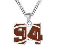 HIJONES Men's Stainless Steel Football Team Sports Number Necklace Pendant Athlete Chain Jewelry Silver Number 94