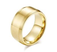 HIJONES Mens Stainless Steel Gold Brushed Ring 10mm Wide Classic Simple Plain Wedding Band Matte Finish Beveled Edge Size Y