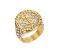 HIJONES Mens Stainless Steel Gold Plated Rhinestone US Dollar Money Symbol Rich Millionaire Lucky Ring Gold Size U