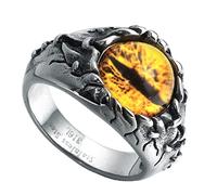 HIJONES Men's Stainless Steel Gothic Biker Dragon Eye Ring Yellow Gem Stone Vintage Size N