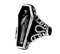 HIJONES Men's Stainless Steel Gothic Biker Vampire Skeleton Coffin Rings Punk Rock Halloween Jewellery Silver Size Z+1