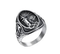 HIJONES Mens Stainless Steel Lighthouse Signet Ring Nautical Vintage Statement Wedding Band Silver Size U