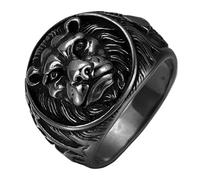 HIJONES Men's Stainless Steel Lion Head Ring Gothic Biker Signet Rings Black Size S