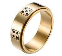 HIJONES Men's Stainless Steel Lucky Rotatable Dice Ring Band 8MM Gold Plated Size P