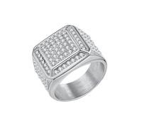 HIJONES Mens Stainless Steel Micro Pave CZ Square Chunky Ring Hip Hop Wedding Statement Finger Band Silver Size W