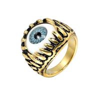 HIJONES Mens Stainless Steel Punk Giant Tooth Claw Eye Gemstone Biker Ring Gothic Titanium Chunky Finger Band Gold Lake Blue Stone Size P 1/2