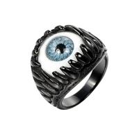 HIJONES Mens Stainless Steel Punk Giant Tooth Claw Eye Gemstone Biker Ring Gothic Titanium Chunky Finger Band Black Lake Blue Stone Size W