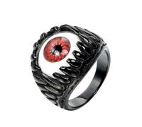 HIJONES Mens Stainless Steel Punk Giant Tooth Claw Eye Gemstone Biker Ring Gothic Titanium Chunky Finger Band Black Red Stone Size P 1/2
