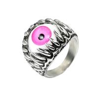 HIJONES Mens Stainless Steel Punk Giant Tooth Claw Eye Gemstone Biker Ring Gothic Titanium Chunky Finger Band Silver Pink Stone Size P 1/2