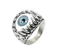 HIJONES Mens Stainless Steel Punk Giant Tooth Claw Eye Gemstone Biker Ring Gothic Titanium Chunky Finger Band Silver Lake Blue Stone Size Y