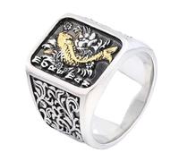 HIJONES Mens Stainless Steel Punk Koi Carp Lotus Engraved Chucky Statement Ring Lucky Biker Band Gold Size S