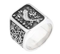 HIJONES Mens Stainless Steel Punk Koi Carp Lotus Engraved Chucky Statement Ring Lucky Biker Band Silver Size W