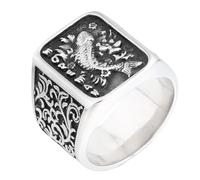 HIJONES Mens Stainless Steel Punk Koi Carp Lotus Engraved Chucky Statement Ring Lucky Biker Band Silver Size S